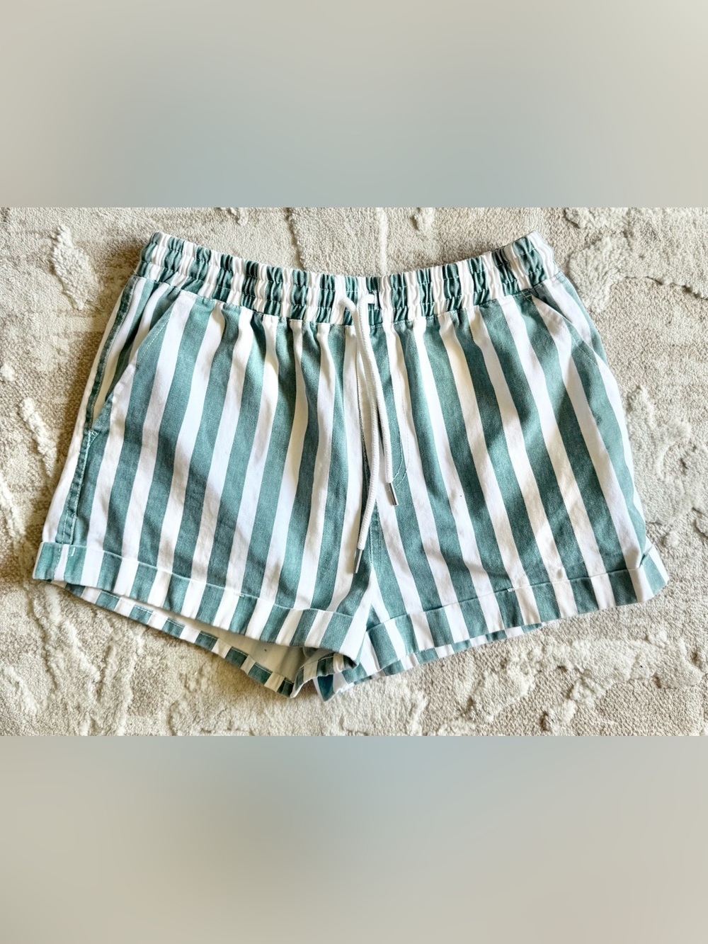 Forever 21 Green & White Striped Drawstring Women's Shorts
